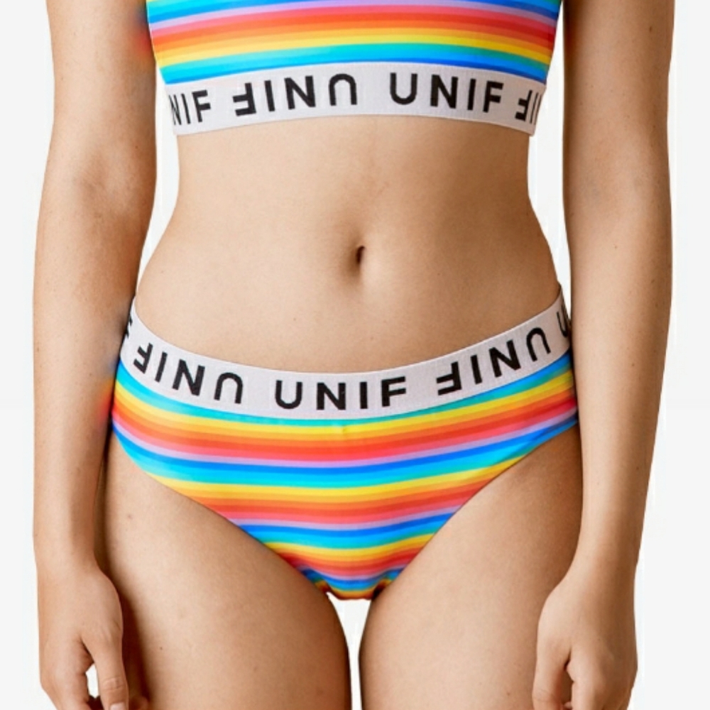 UNIF Rainbow Colorful Stripe Stretchy Bikini Bottoms Small NWT